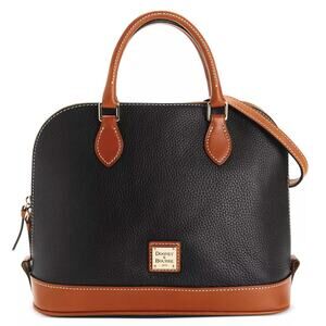 Dooney & Bourke Embossed Lizard Zip Satchel Grain Leather Black Brown NWT